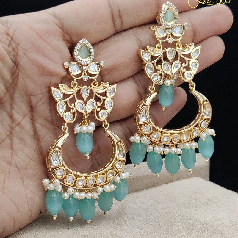 Jewel Addiction Gold Plated Polki Kandan Stone And Pearls Dangler Earrings