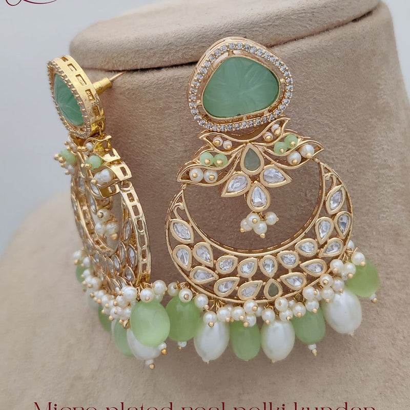 Jewel Addiction Gold Plated Polki Kandan Stone And Pearls Dangler Earrings