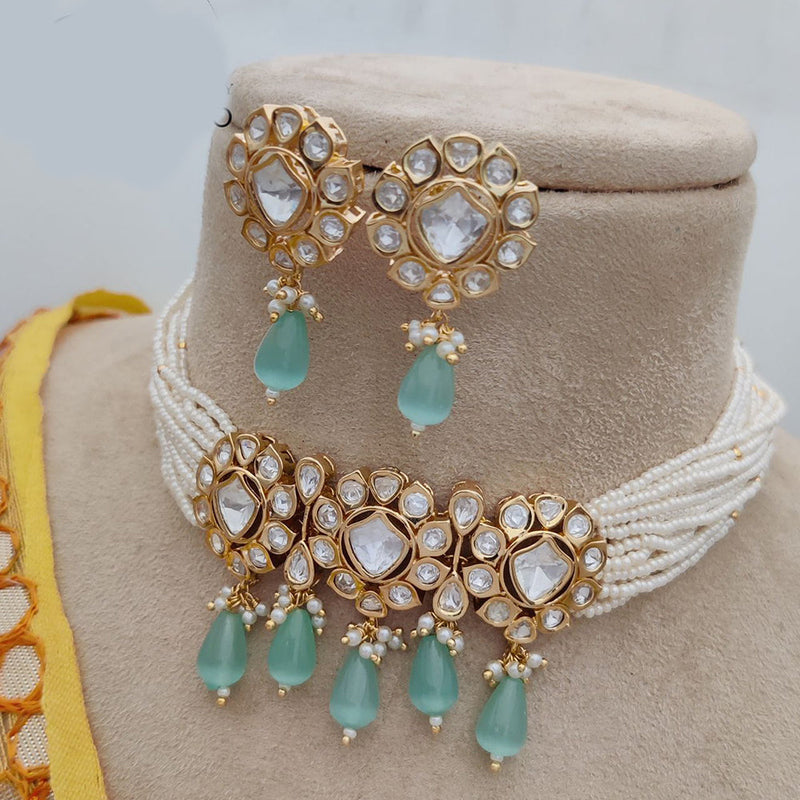 Jewel Addiction Copper Gold Plated Polki Kundan And Pearls Kundan Necklace Set