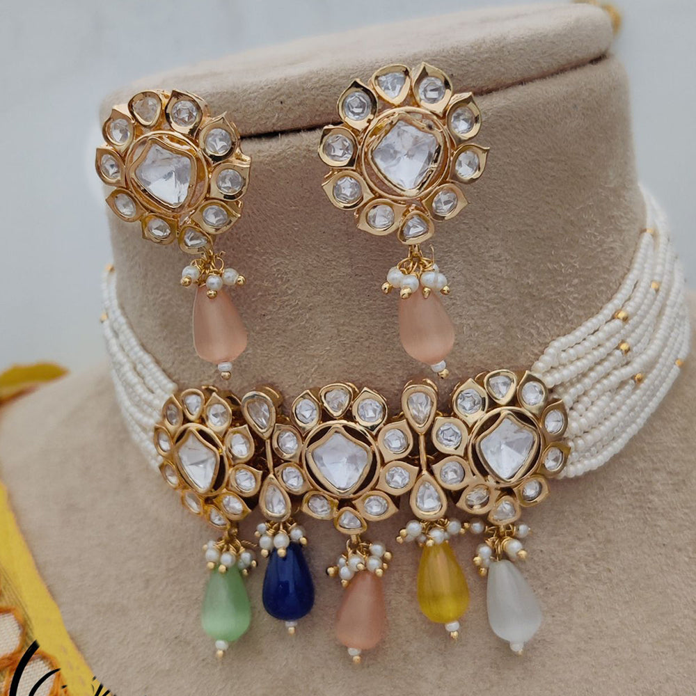 Jewel Addiction Copper Gold Plated Polki Kundan And Pearls Kundan Necklace Set