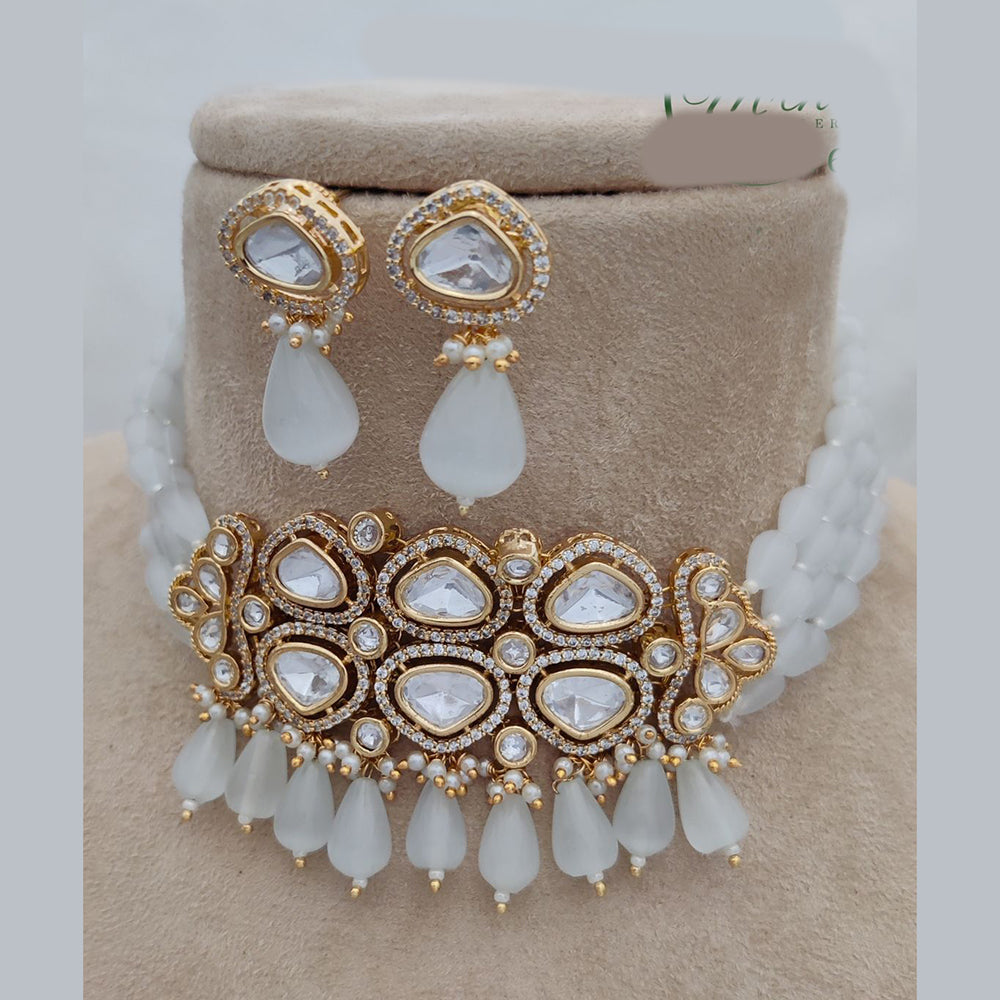 Jewel Addiction Copper Gold Plated Polki Kundan And Pearls Choker Necklace Set