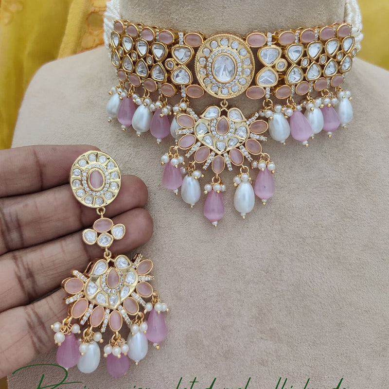 Jewel Addiction Copper Gold Plated Polki Kundan And Pearls Kundan Necklace Set