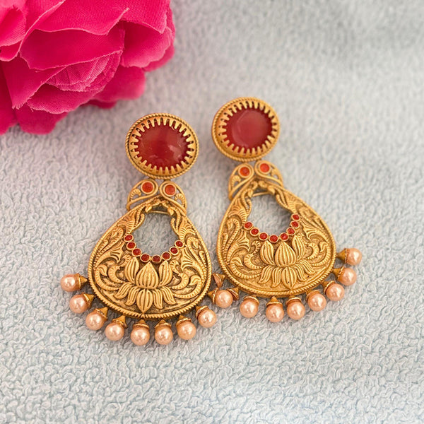 Jewel Addiction Gold Plated Pota Stone And Pearls Dangler Earrings