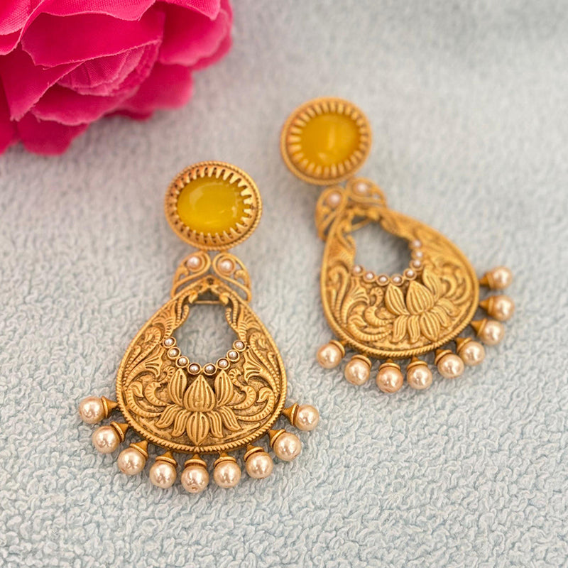 Jewel Addiction Gold Plated Pota Stone And Pearls Dangler Earrings