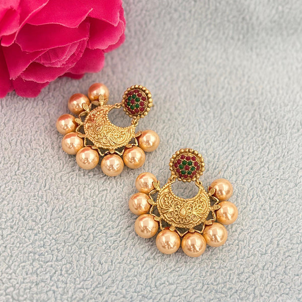 Jewel Addiction Gold Plated Austrian Stone And Pearls Dangler Earrings