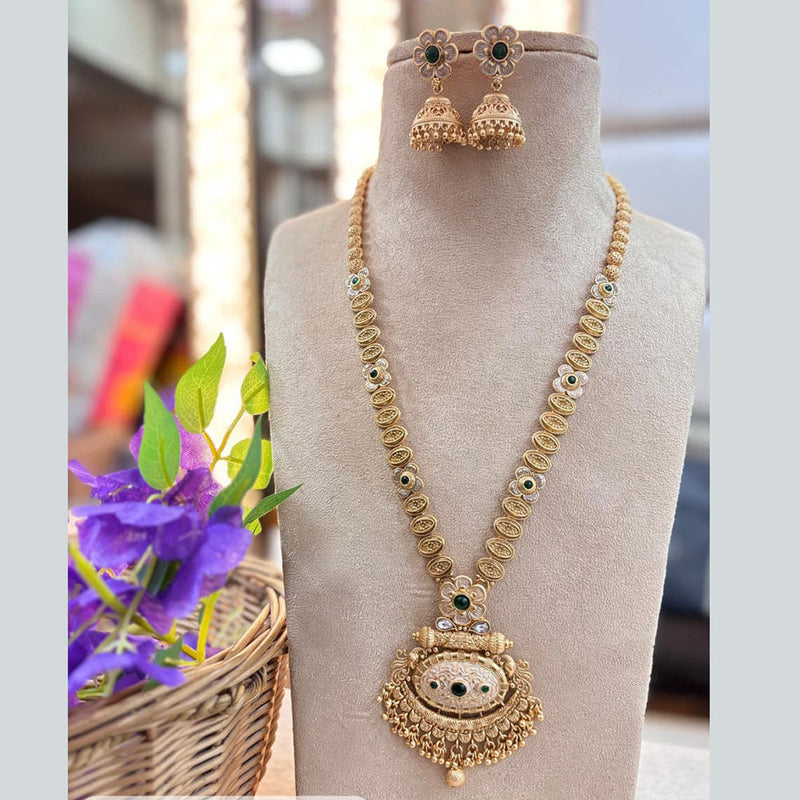 Jewel Addiction Gold Plated Pota Stone And Meenakari Long Necklace Set