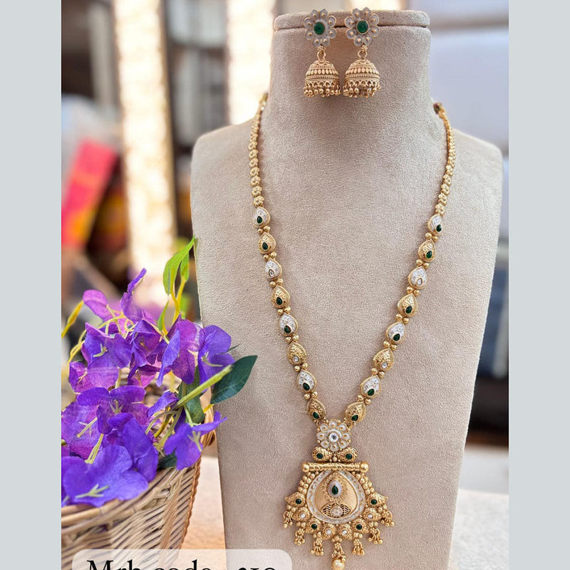 Jewel Addiction Gold Plated Pota Stone And Meenakari Long Necklace Set