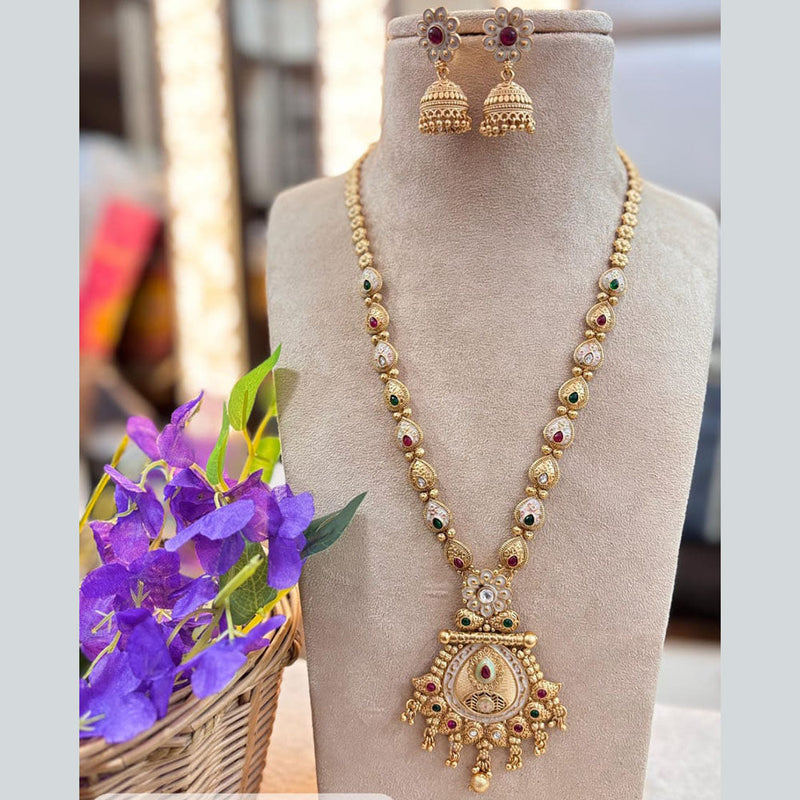 Jewel Addiction Gold Plated Pota Stone And Meenakari Long Necklace Set