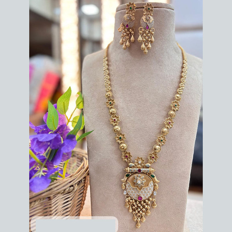 Jewel Addiction Gold Plated Pota Stone And Meenakari Long Necklace Set