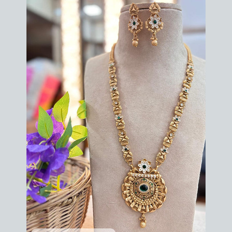 Jewel Addiction Gold Plated Pota Stone And Meenakari Long Necklace Set