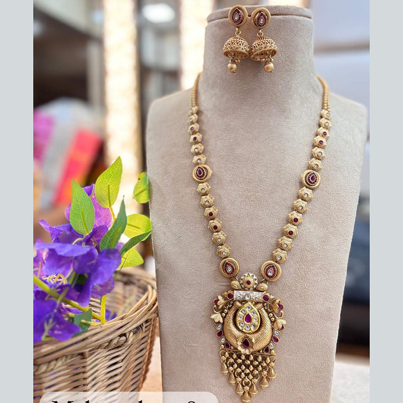 Jewel Addiction Gold Plated Pota Stone And Meenakari Long Necklace Set