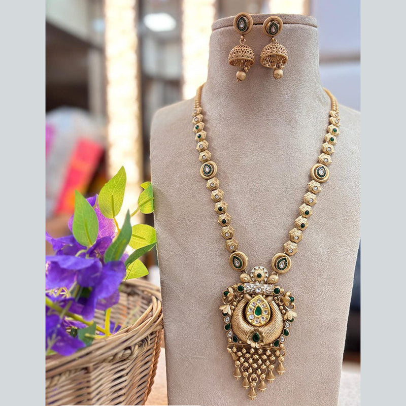 Jewel Addiction Gold Plated Pota Stone And Meenakari Long Necklace Set