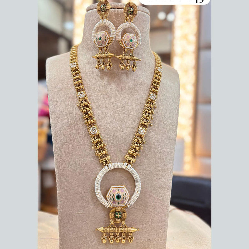 Jewel Addiction Gold Plated Pota Stone And Meenakari Long Necklace Set