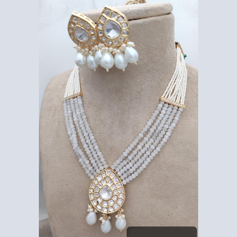 Jewel Addiction Copper Gold Plated Polki Kundan And Pearls Necklace Set