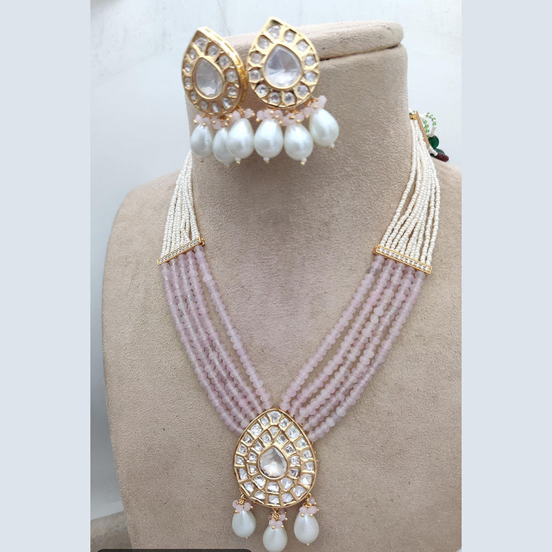 Jewel Addiction Copper Gold Plated Polki Kundan And Pearls Necklace Set