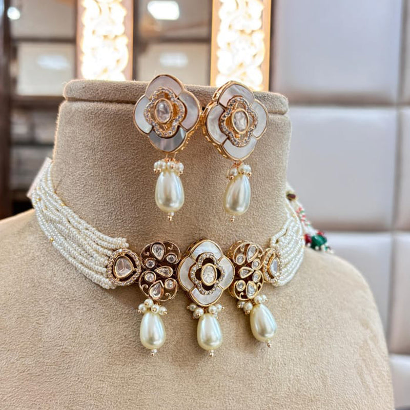 Jewel Addiction Gold Plated Polki Kundan And Pearls Choker Necklace Set