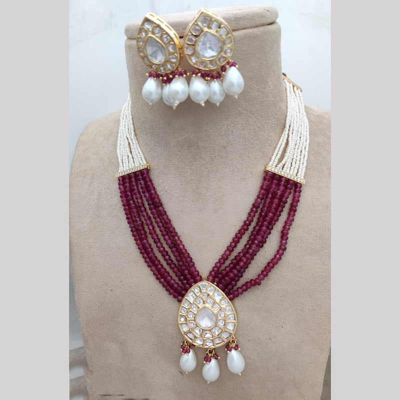 Jewel Addiction Gold Plated Polki Kundan Pearl And Beads Necklace Set