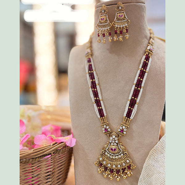 Jewel Addiction Gold Plated Polki Kundan Pearl And Beads Long Necklace Set