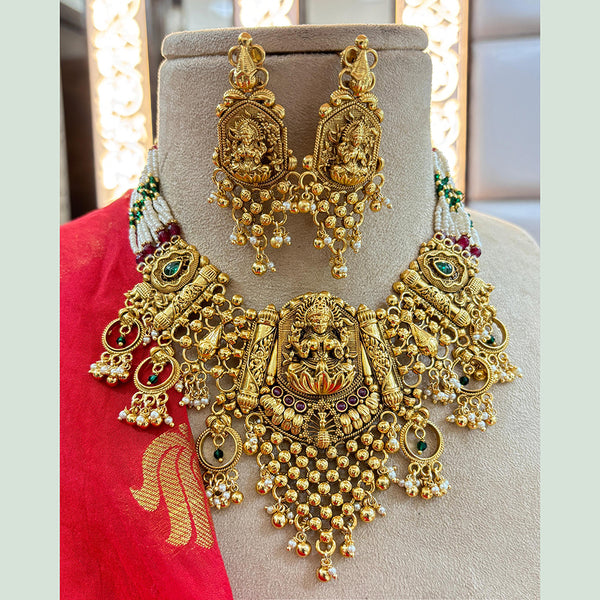 Jewel Addiction Copper Gold Pota Stone And Pearl Necklace Set