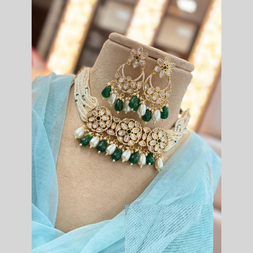 Jewel Addiction Gold Plated Polki Kundan And Beads Choker Necklace Set