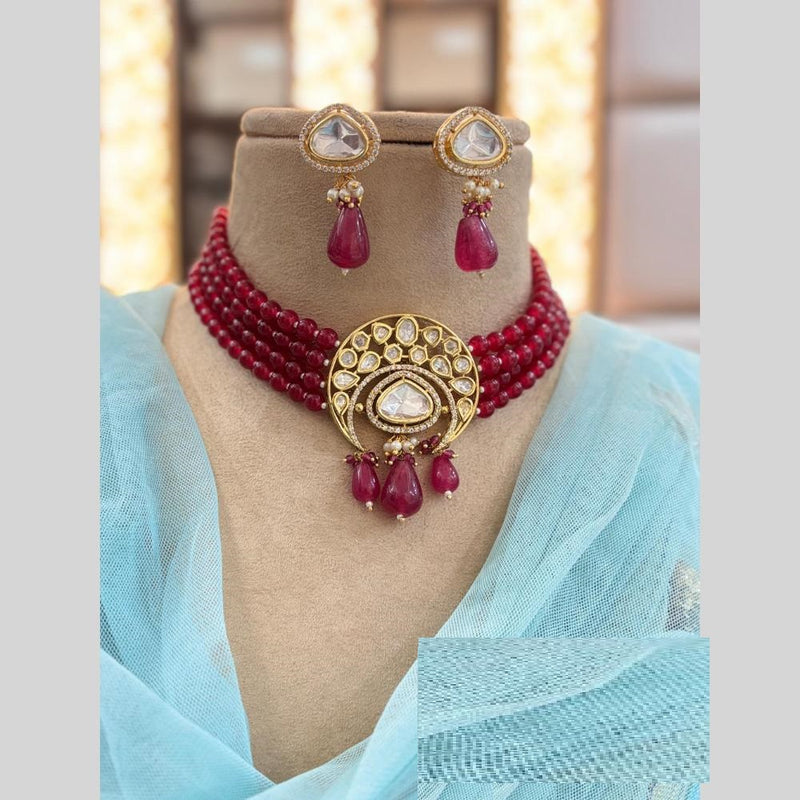 Jewel Addiction Gold Plated Polki Kundan And Beads Choker Necklace Set