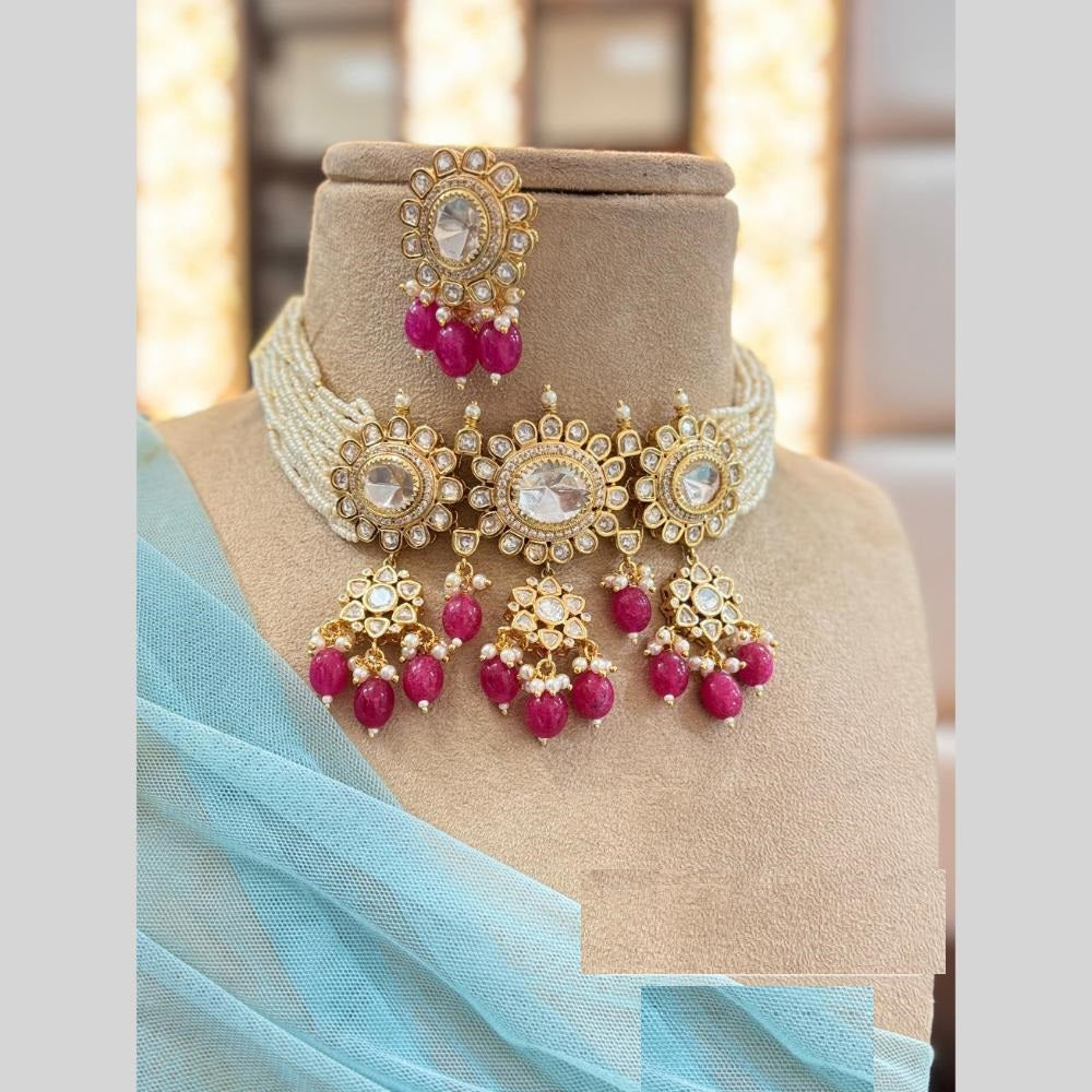 Jewel Addiction Gold Plated Polki Kundan And Beads Choker Necklace Set