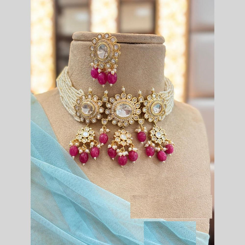 Jewel Addiction Gold Plated Polki Kundan And Beads Choker Necklace Set