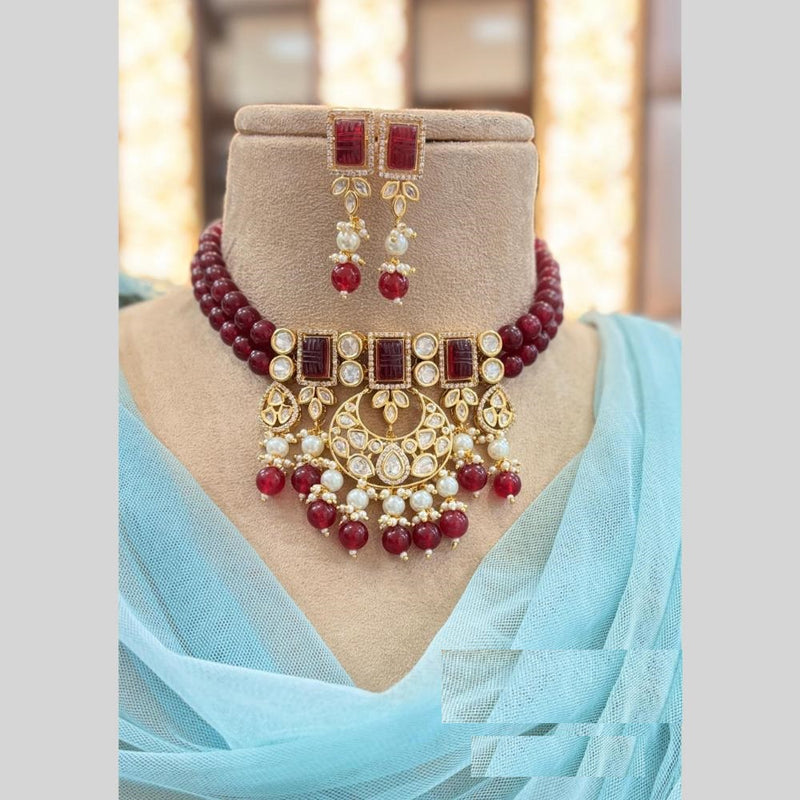 Jewel Addiction Gold Plated Polki Kundan And Beads Choker Necklace Set