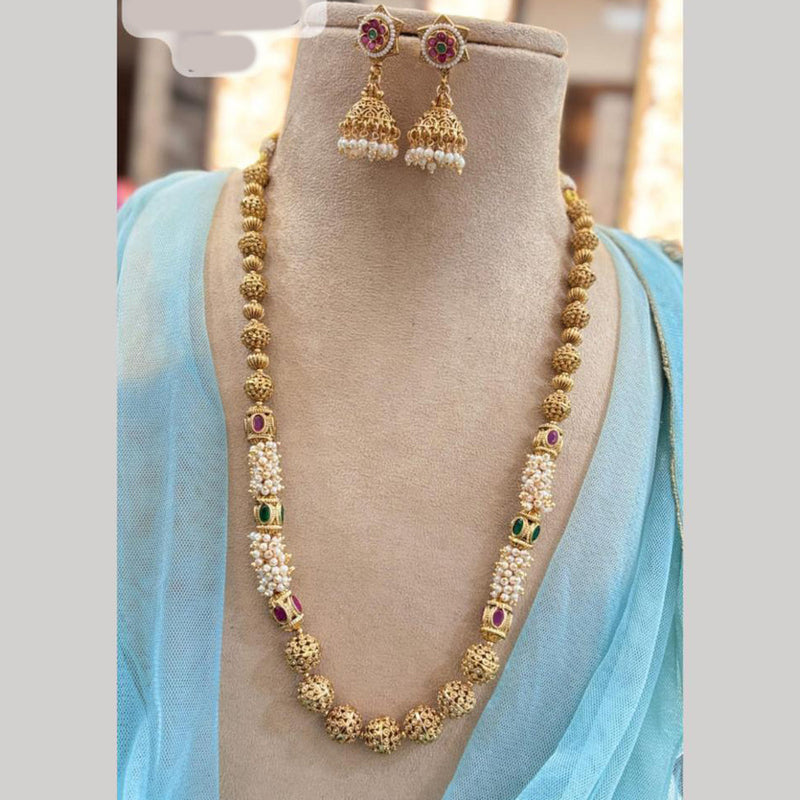 Jewel Addiction Gold Plated Pota Stone And Pearls Long Necklace Set