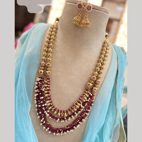 Jewel Addiction Gold Plated Pota Stone And Pearls Long Necklace Set