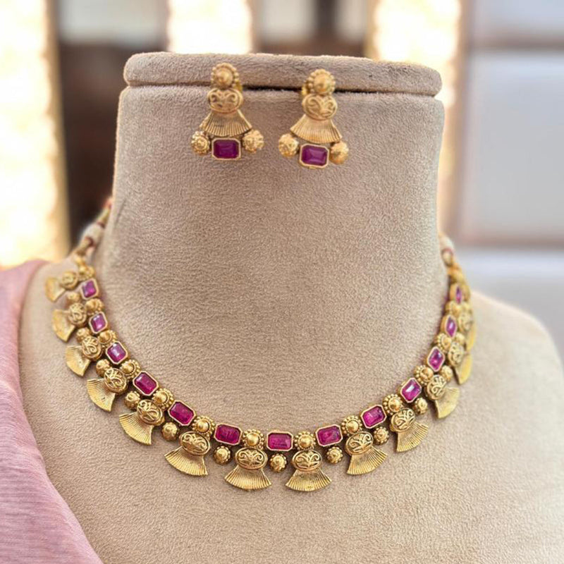 Jewel Addiction Gold Plated Pota Stone Choker Necklace Set