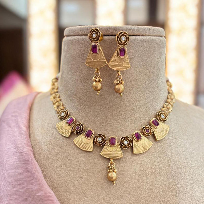 Jewel Addiction Gold Plated Pota Stone Choker Necklace Set