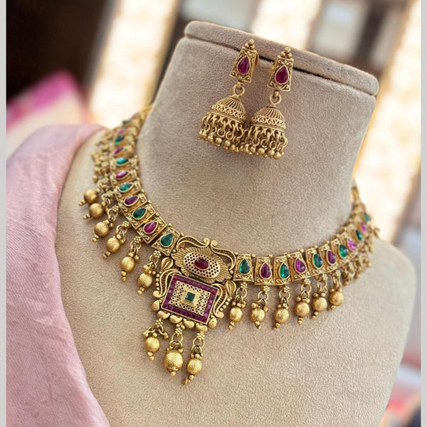 Jewel Addiction Gold Plated Pota Stone Choker Necklace Set