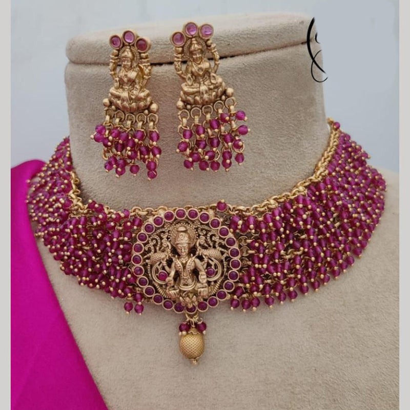 Jewel Addiction Gold Plated Kundan Stone And Pearls Temple Choker Necklace Set