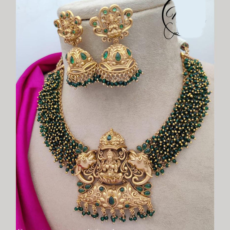 Jewel Addiction Gold Plated Kundan Stone And Pearls Temple Choker Necklace Set