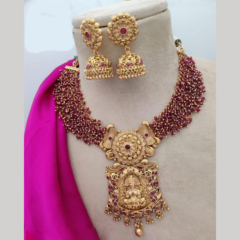 Jewel Addiction Gold Plated Kundan Stone And Pearls Temple Choker Necklace Set