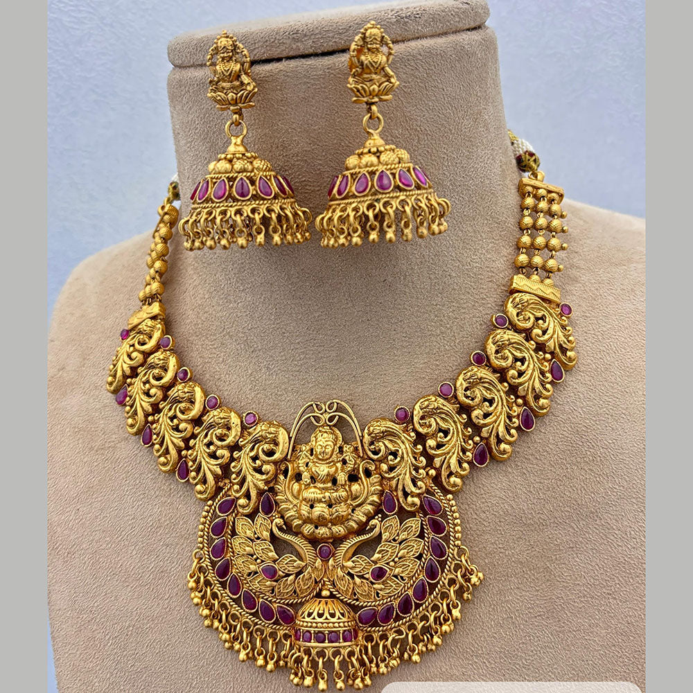 Jewel Addiction Gold Plated Pota Stone And Pearls Temple Choker Necklace Set
