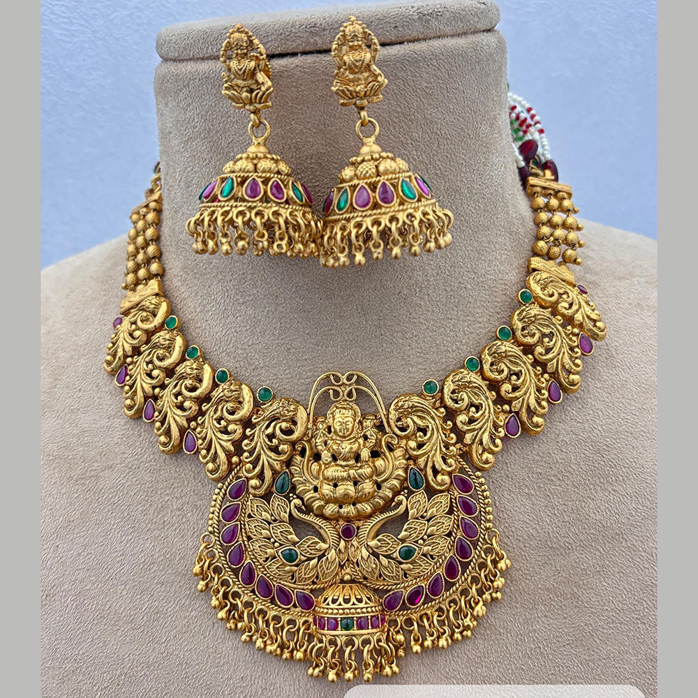 Jewel Addiction Gold Plated Pota Stone And Pearls Temple Choker Necklace Set