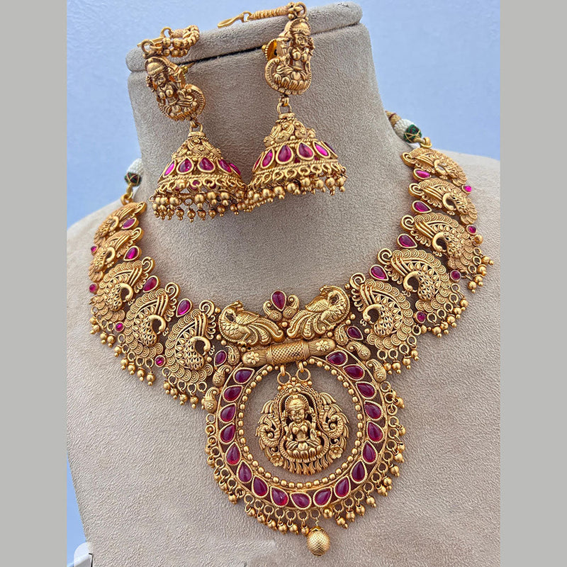 Jewel Addiction Gold Plated Pota Stone Temple Choker Necklace Set