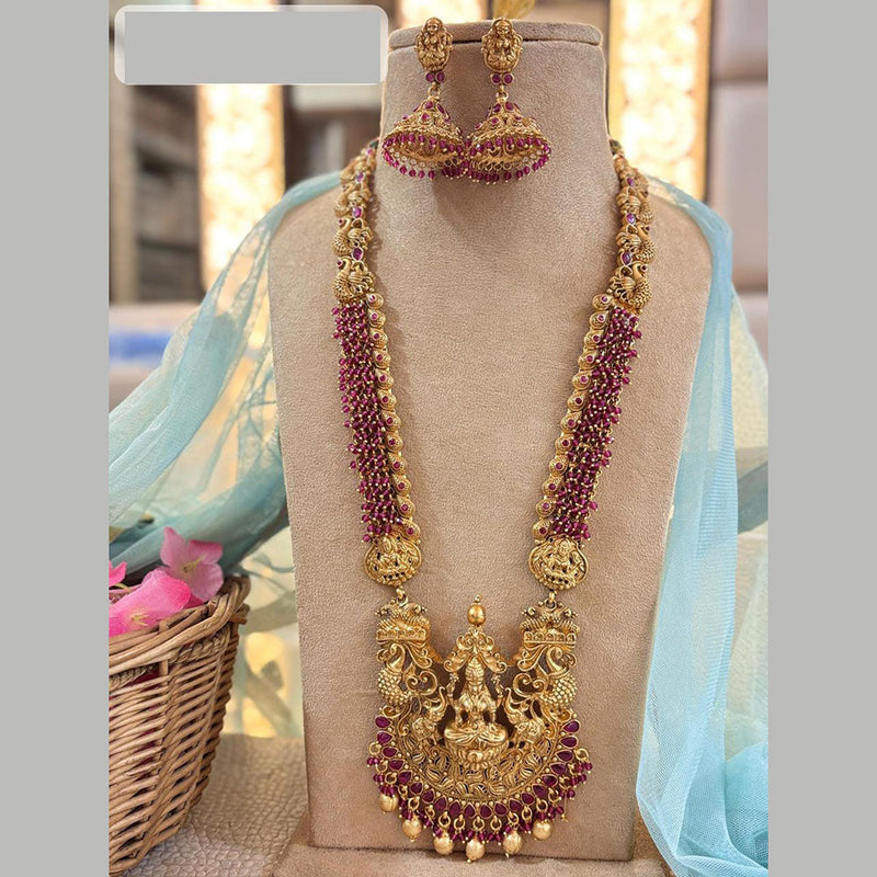 Jewel Addiction Gold Plated Pota Stone And Pearls Temple Long Necklace Set