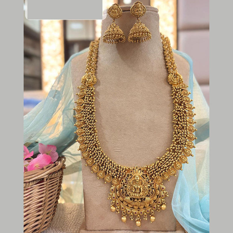 Jewel Addiction Gold Plated Pota Stone And Pearls Temple Long Necklace Set