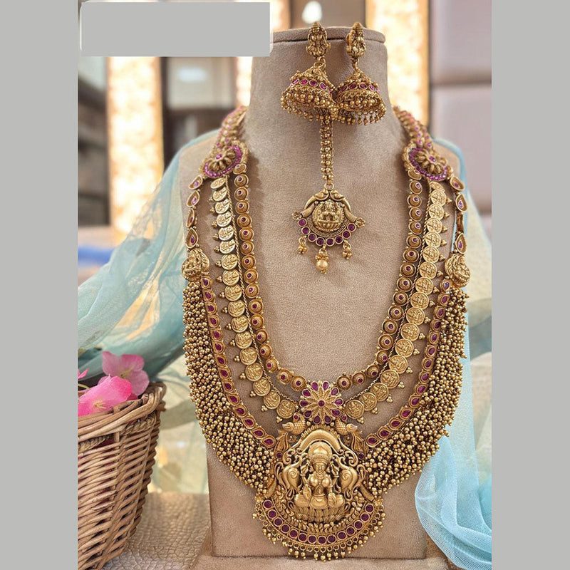 Jewel Addiction Gold Plated Pota Stone And Pearls Temple Long Necklace Set