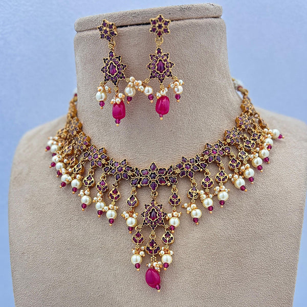 Jewel Addiction Gold Plated Pota Stone And Pearls Necklace Set