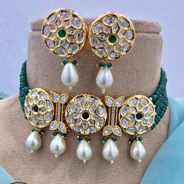 Jewel Addiction Gold Plated Polki Kundan Stone And Pearls Choker Necklace Set