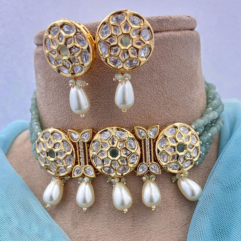 Jewel Addiction Gold Plated Polki Kundan Stone And Pearls Choker Necklace Set