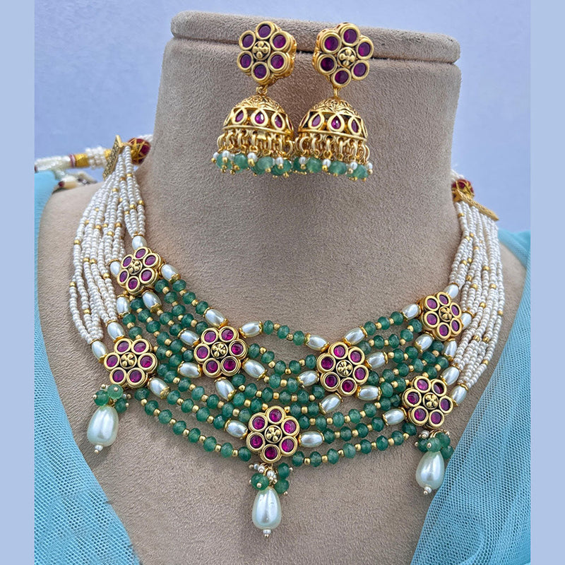 Jewel Addiction Gold Plated Pota Stone And Pearls Necklace Set