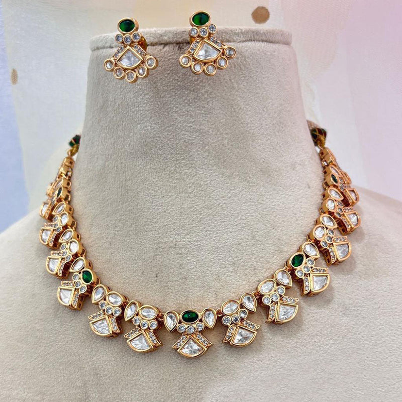 Jewel Addiction Copper Gold Plated Polki Kundan Stone Necklace Set