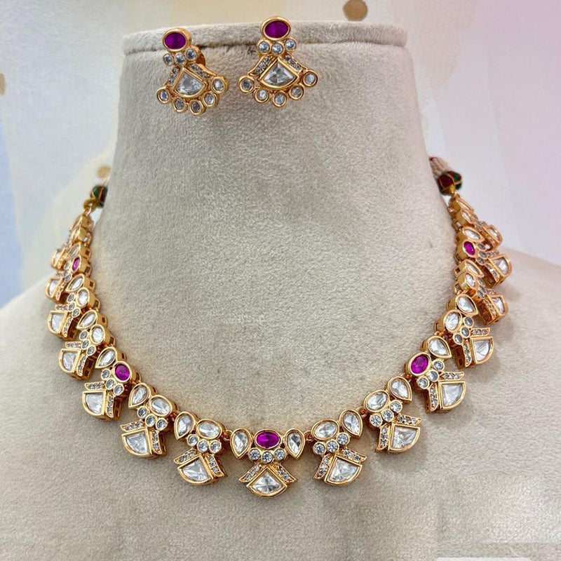 Jewel Addiction Copper Gold Plated Polki Kundan Stone Necklace Set