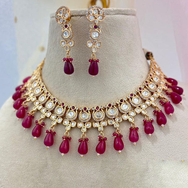 Jewel Addiction Copper Gold Plated Polki Kundan Stone Beads Necklace Set