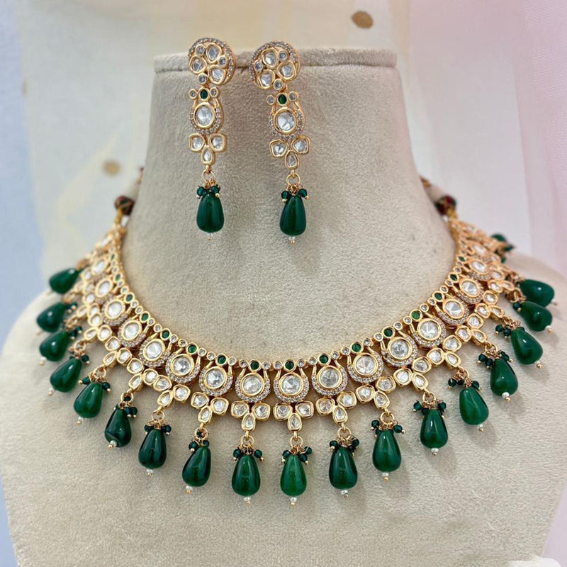 Jewel Addiction Copper Gold Plated Polki Kundan Stone Beads Necklace Set